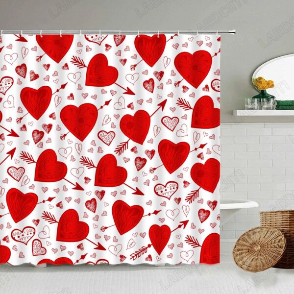 Red Shower Curtain Creative Valentine's Day Red Heart Pattern for Modern Bathroom Decor - Perfect Valentine's Gift - Image 2