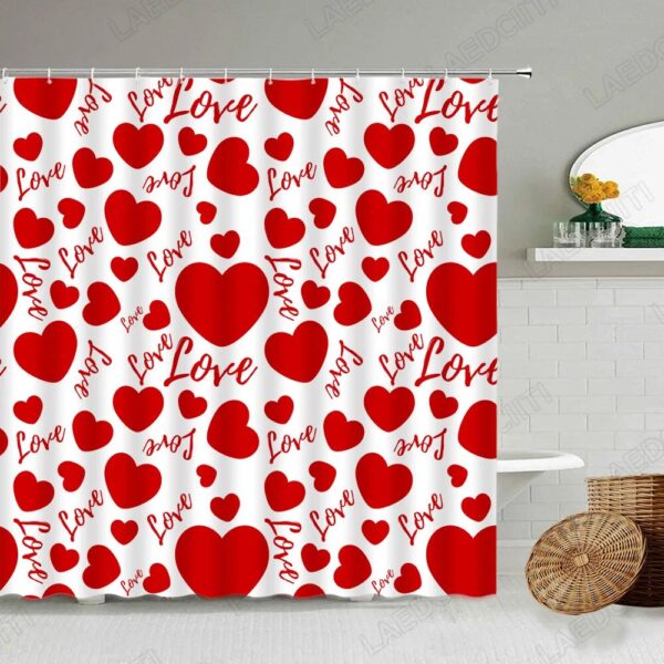 Red Shower Curtain Creative Valentine's Day Red Heart Pattern for Modern Bathroom Decor - Perfect Valentine's Gift - Image 3