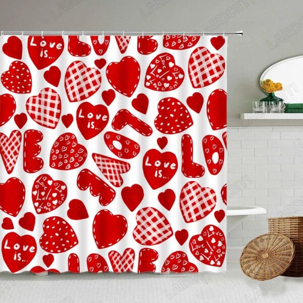 Red Shower Curtain Creative Valentine's Day Red Heart Pattern for Modern Bathroom Decor - Perfect Valentine's Gift - Image 4