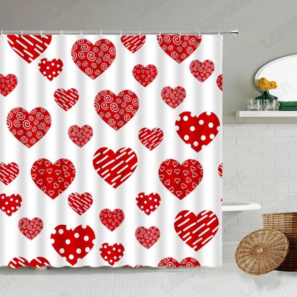 Red Shower Curtain Creative Valentine's Day Red Heart Pattern for Modern Bathroom Decor - Perfect Valentine's Gift - Image 5