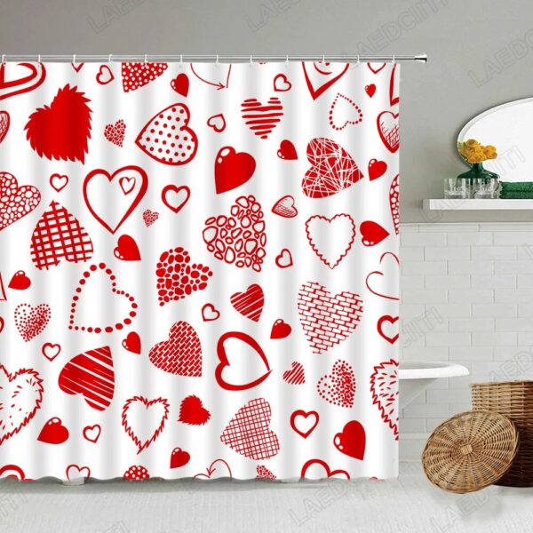 Red Shower Curtain Creative Valentine's Day Red Heart Pattern for Modern Bathroom Decor - Perfect Valentine's Gift - Image 6