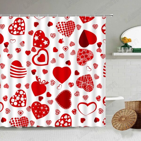 Red Shower Curtain Creative Valentine's Day Red Heart Pattern for Modern Bathroom Decor - Perfect Valentine's Gift