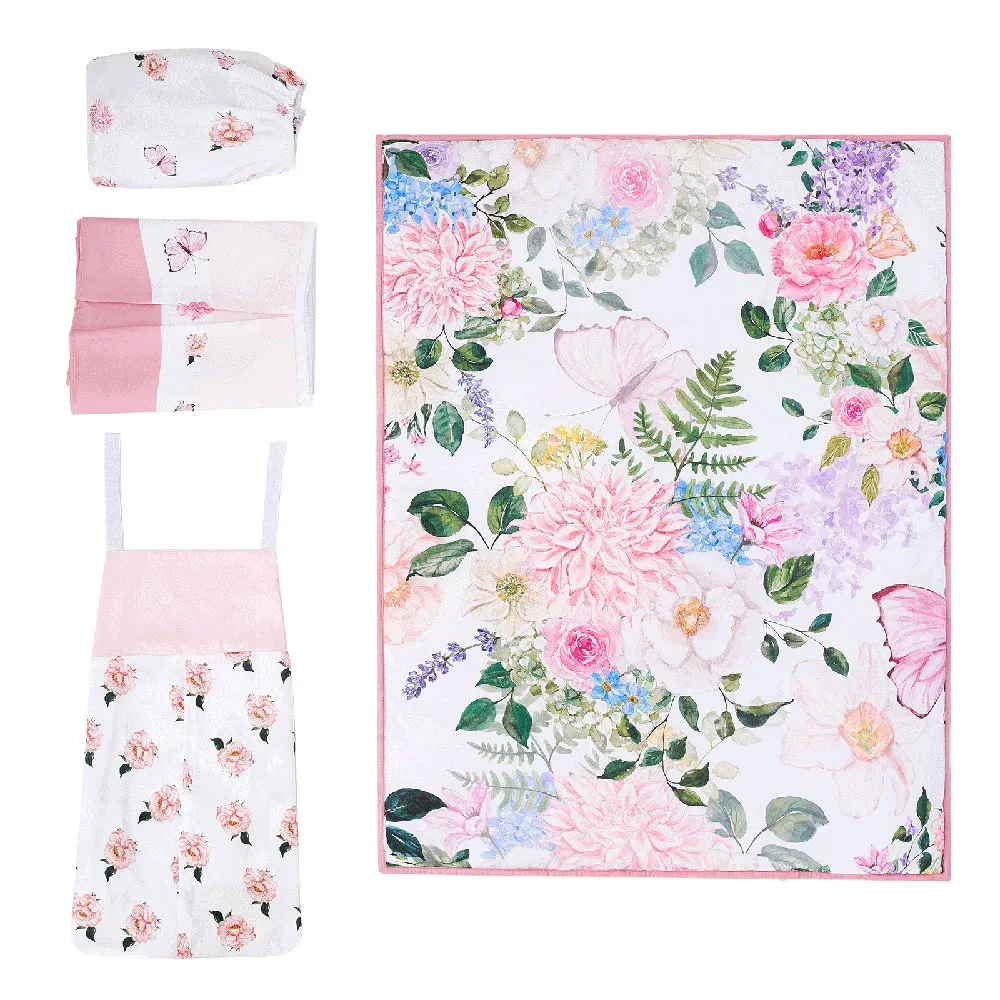 4-Piece Baby Quilt Crib Bedding Set for Boys and Girls - Includes Blanket, Crib Skirt, Crib Sheets, and Diaper Stacker - Soft Pink Flower Baby Bedding Ensemble