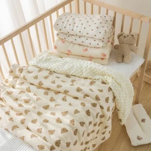 Cotton Toddler Quilt Set - Soft Baby Blanket & Swaddling Newborn Thermal - Winter Solid Bedding for Infants